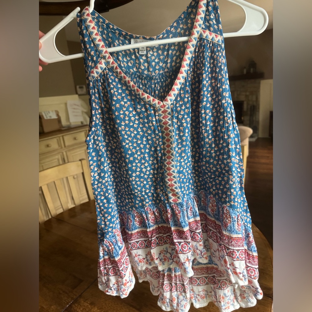 Patrons of Peace Blue and Orange Floral Top